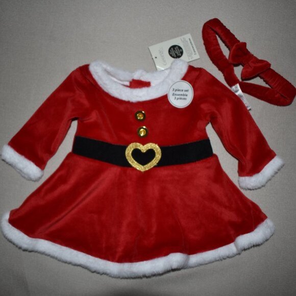 George 3-Piece Matching Christmas Holiday Dress Set 0-3 Months - Picture 4 of 5